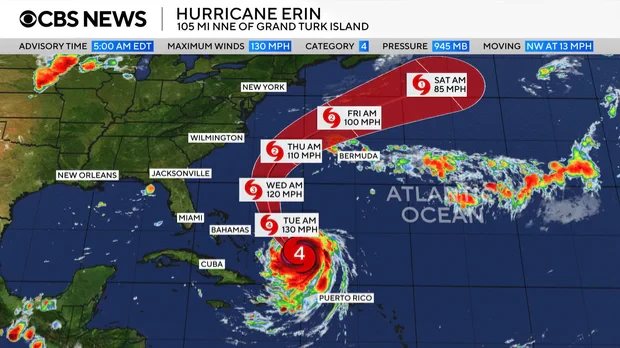 Hurricane Erin path