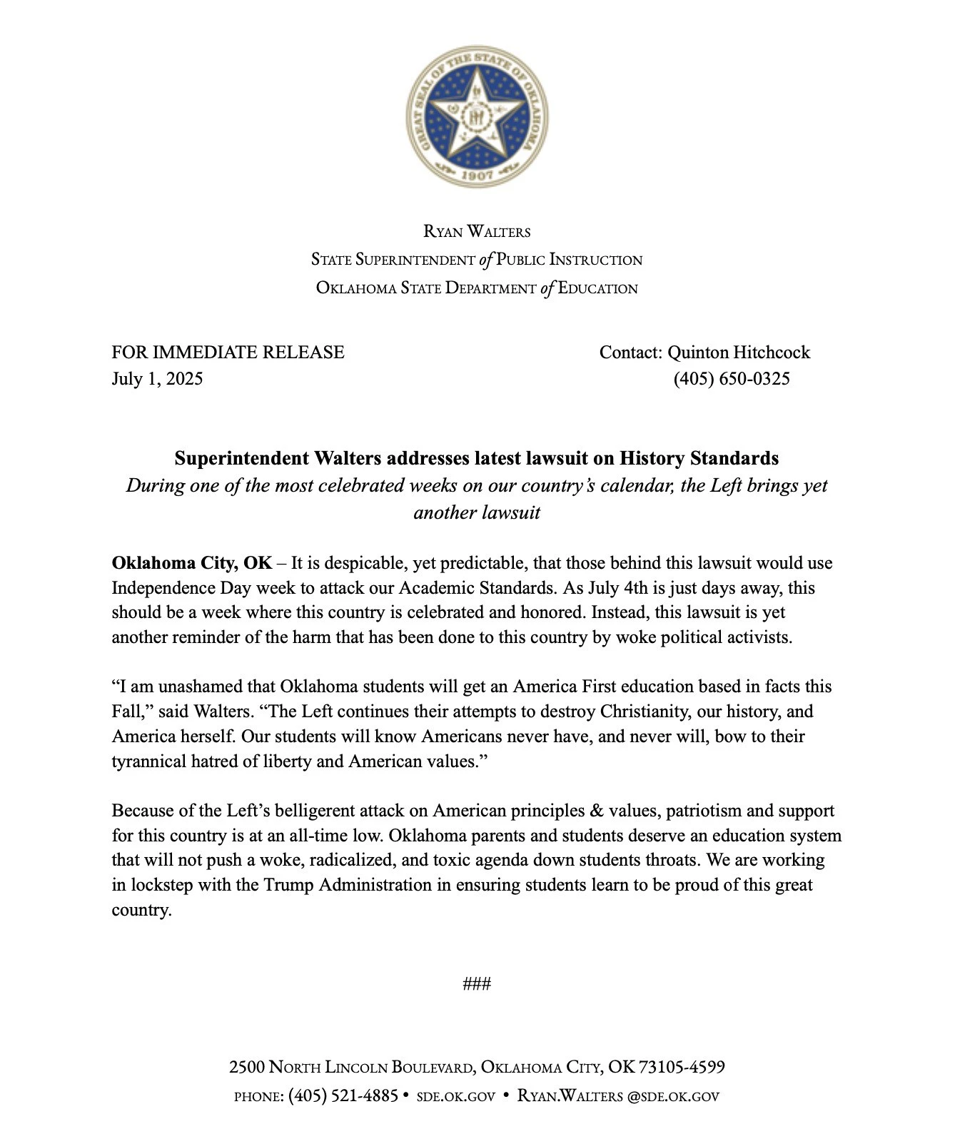 Ryan Walters Response