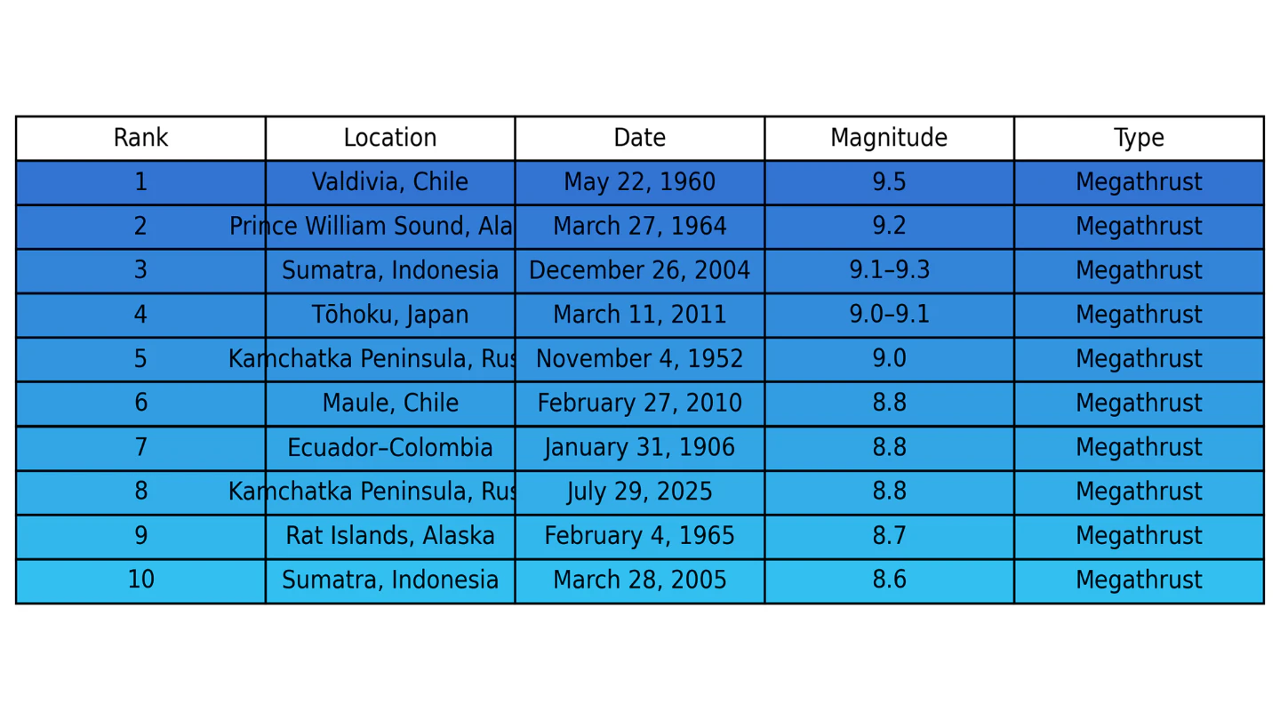 TOP TEN EARTHQUAKES
