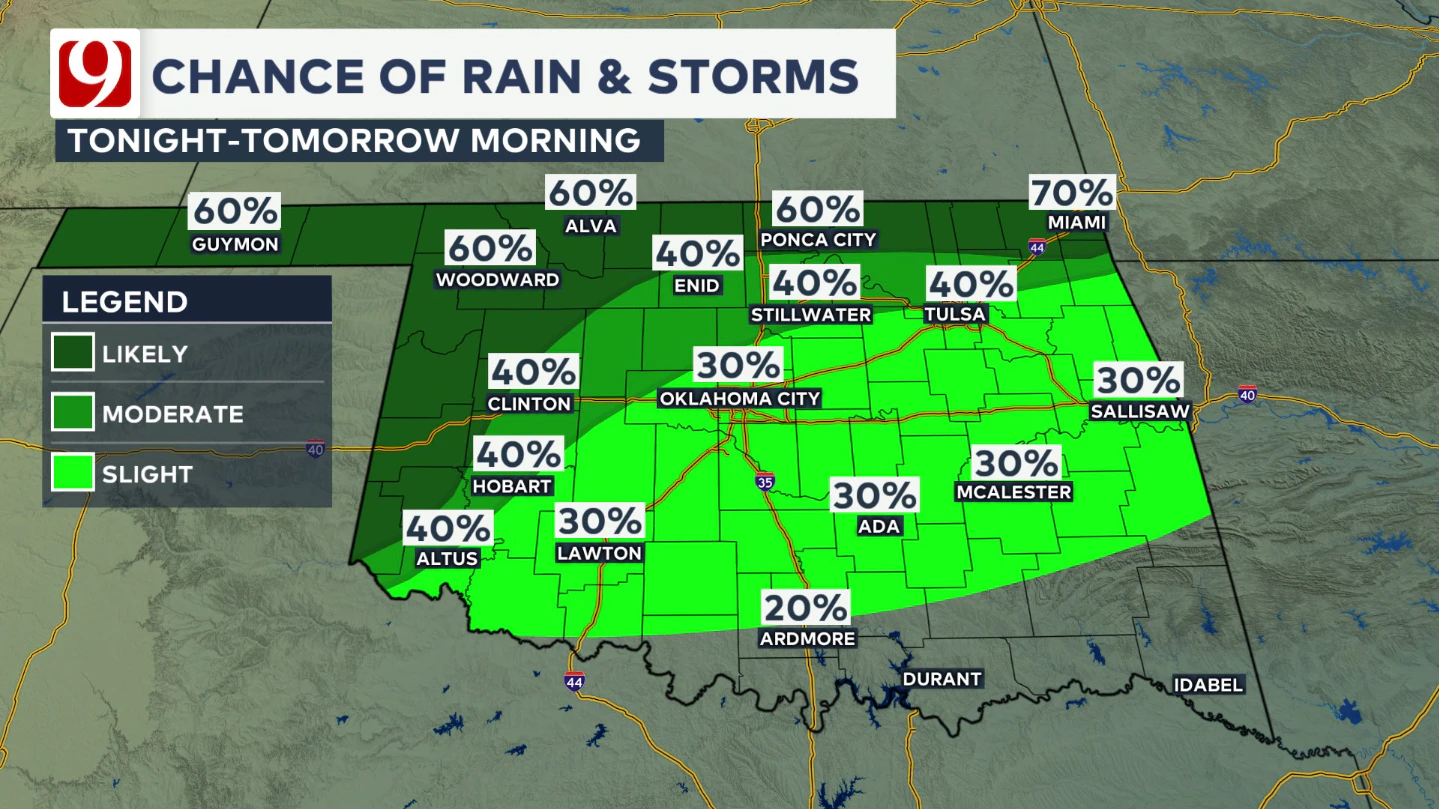 Rain Chances Tonight-Tomorrow Morning