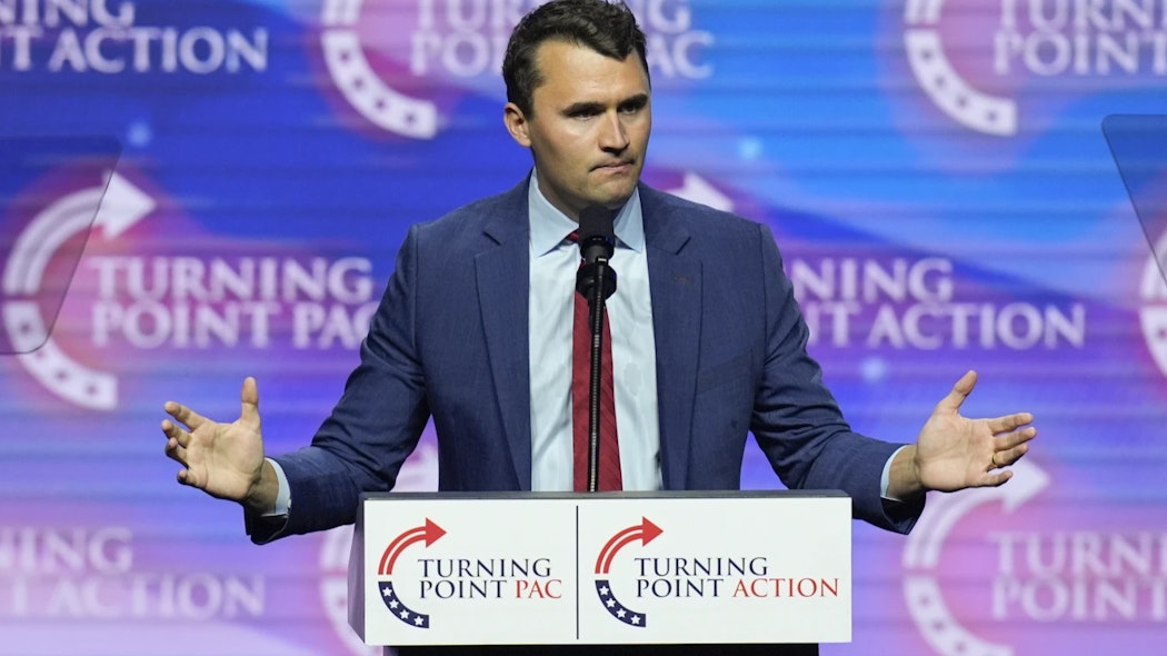 Charlie Kirk speaks during a campaign rally, Oct. 24, 2024